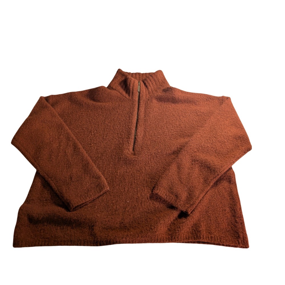 Garnet Hill XL Cashmere Boucle Sweater Quarter Zip Orange Sweater Turtleneck